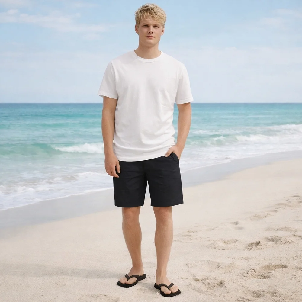 Hang Ten Cruze Black Pin Stripe Flat Front Casual Dress Shorts with Pockets